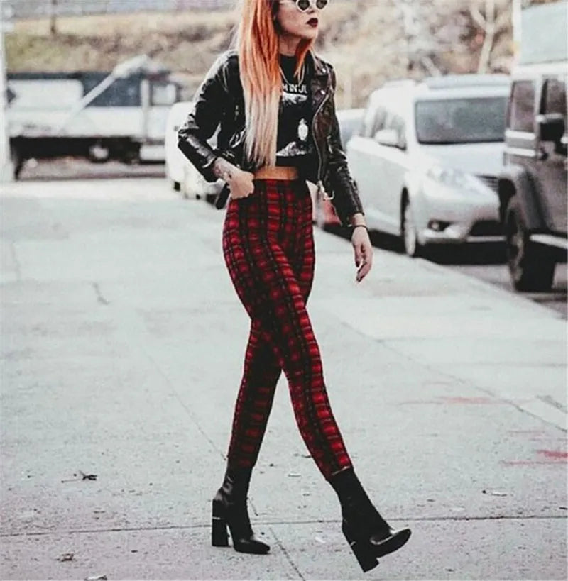 Leggings Damen Kariert Tartan Karo Muster Fitness Leggins Sexy Hohe Elastizität