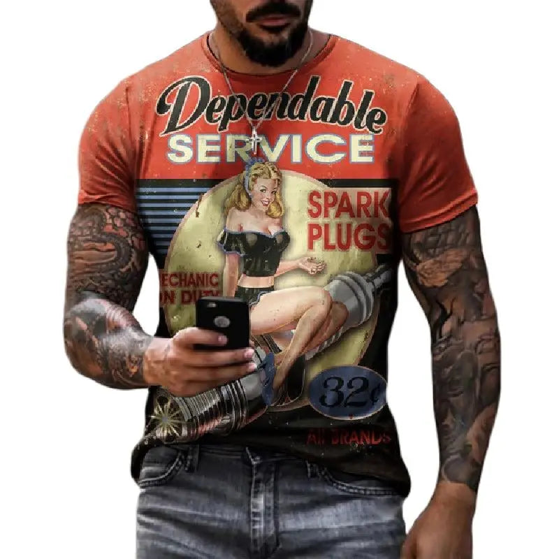 Herren T-Shirt Route 66 3D Kurzarm Shirt Rundhals Unisex Sommer Streetwear Top
