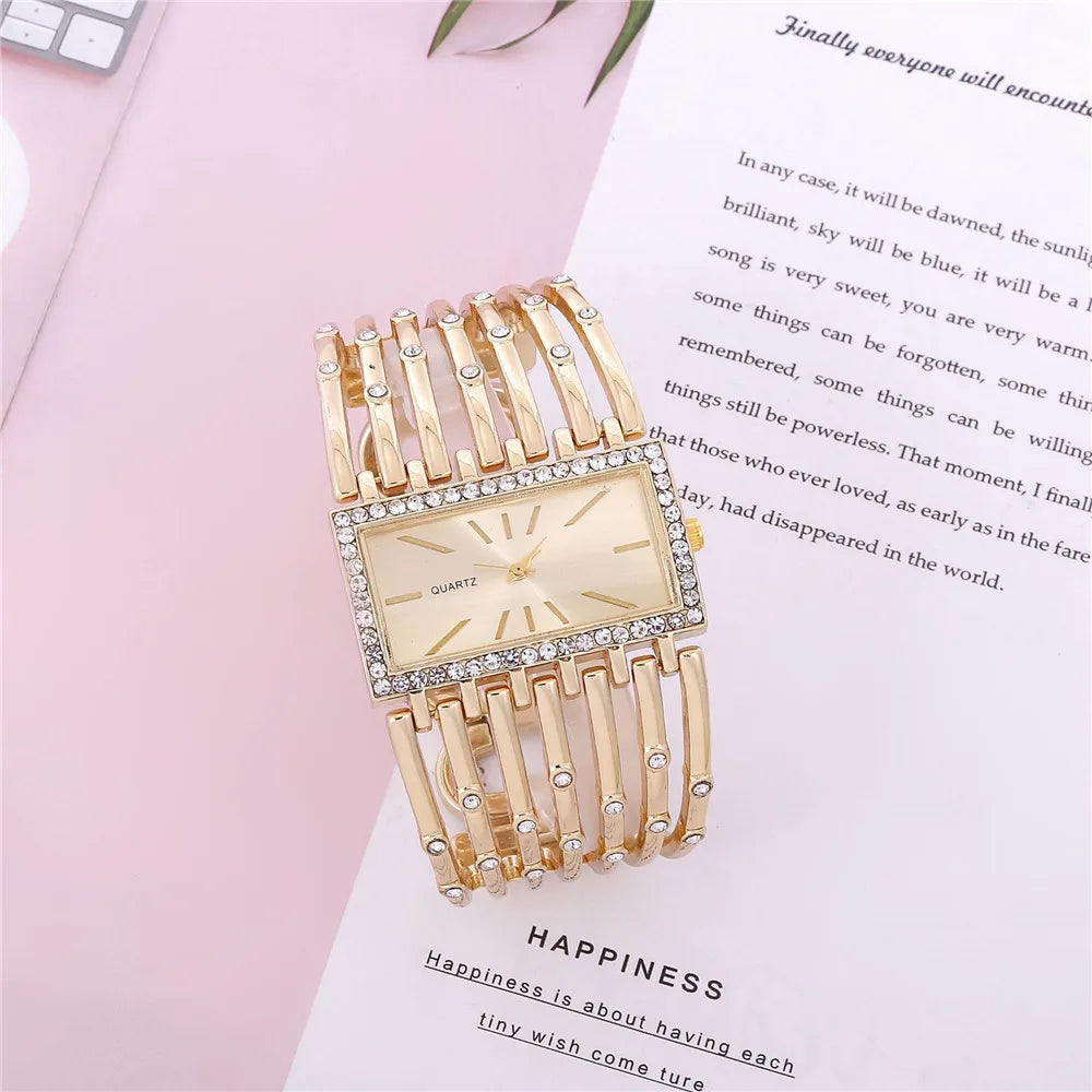 Damen Armbanduhr Armband Uhren Strass Luxus Quarz Silber Gold Business Quarzuhr