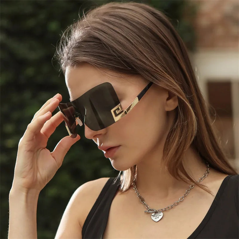 Fashion Damen Sonnenbrille Luxusmarke übergroße randlose Designer Brille UV400
