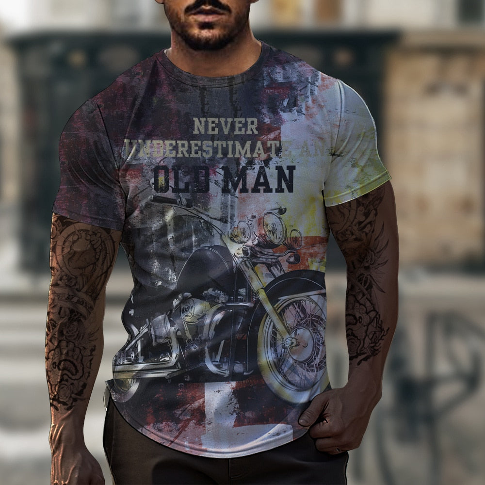 Herren Fashion Vintage Biker 3D T-Shirt Rundhals Unisex Sommer Streetwear