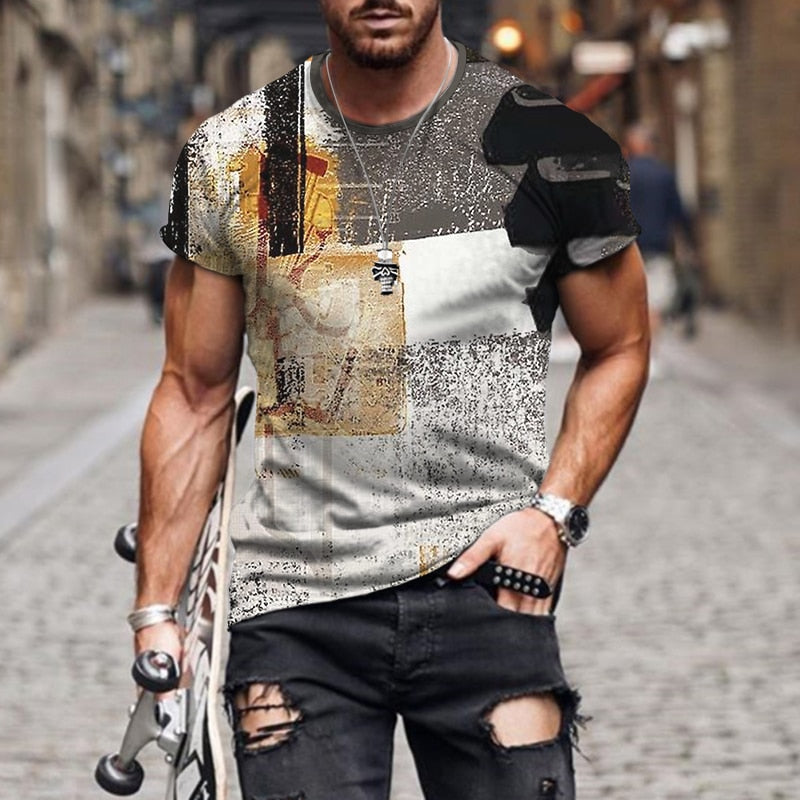 Herren Fashion Vintage 3D T-Shirt Rundhals Unisex Sommer Streetwear