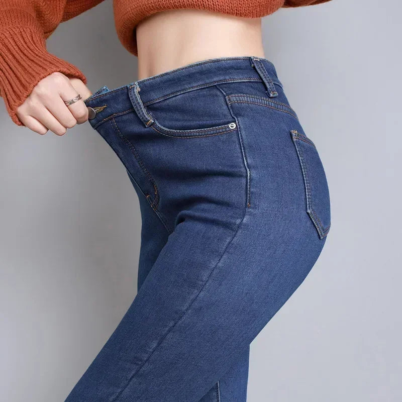 Damen Winter Warm Thermo Jeans Hose Innenfleece Stretch Hosen Leggins Denim