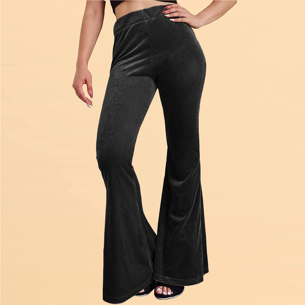 Damen Yoga Hose Bootcut Hüftjeans Samt Schlaghose Hip Retro Flared Leggins