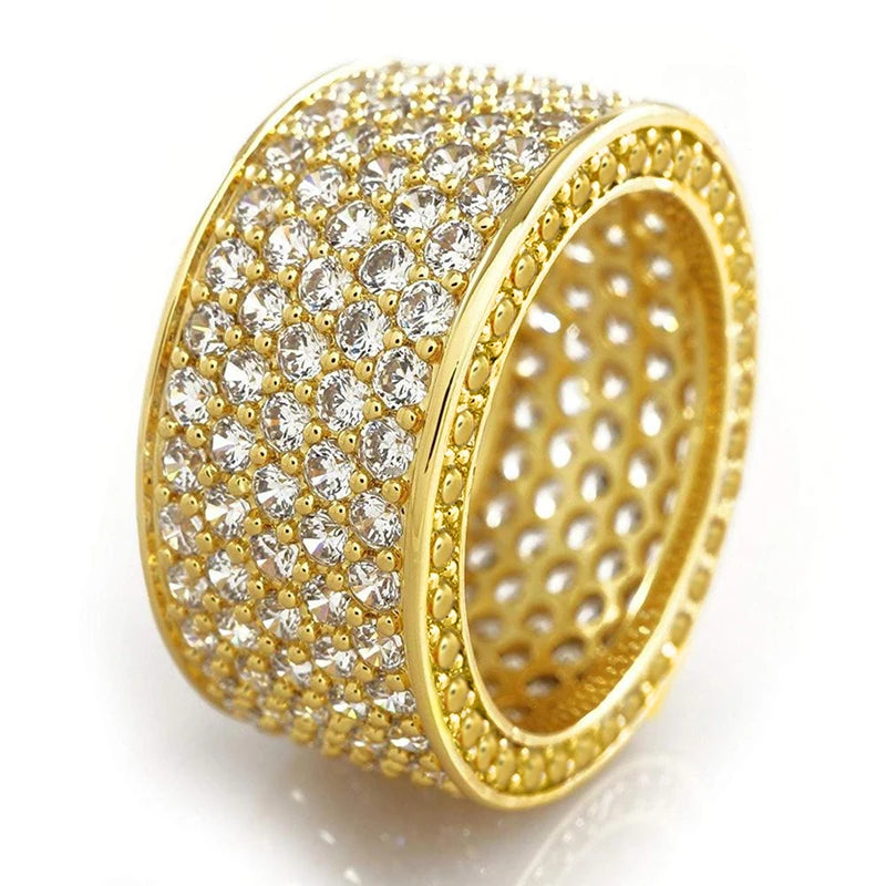 Fashion Edelstahl Damen Ring Gold Zirkonia funkelnden Steinen Biker Spinning