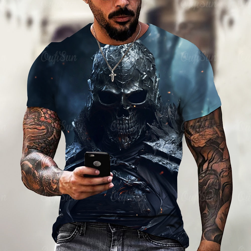Herren Horror Skulls 3D T-Shirt Rundhals Unisex Sommer Streetwear
