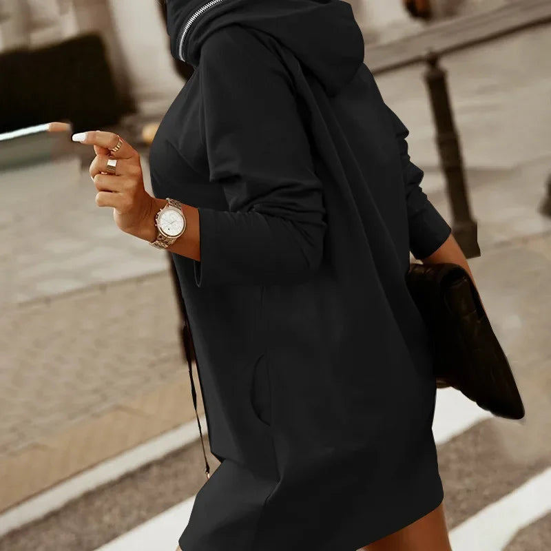 Damen Kapuzenkleid Pullikleid Party Kleid Minikleid Hoodie Kapuzenpullover