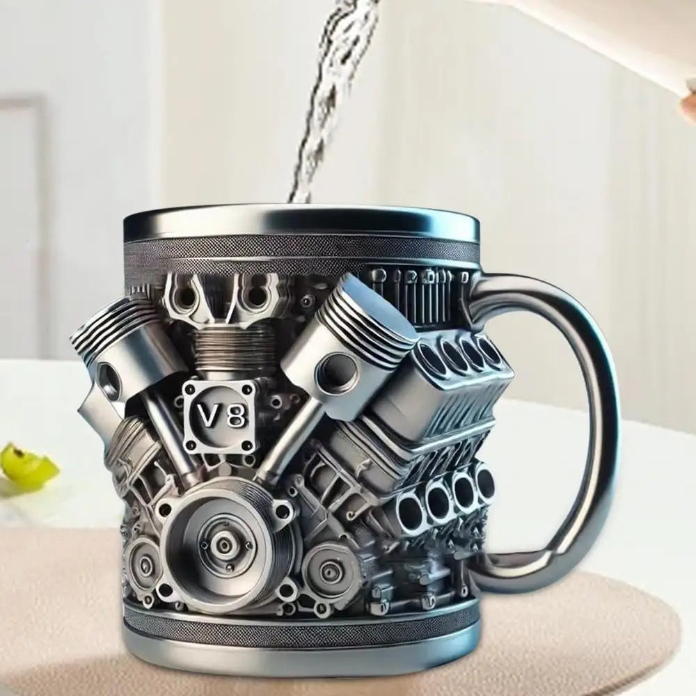 Edelstahl-Kaffeebecher Mug V8-Motoren-Motiv Kaffeetasse Becher Tasse Geschenk