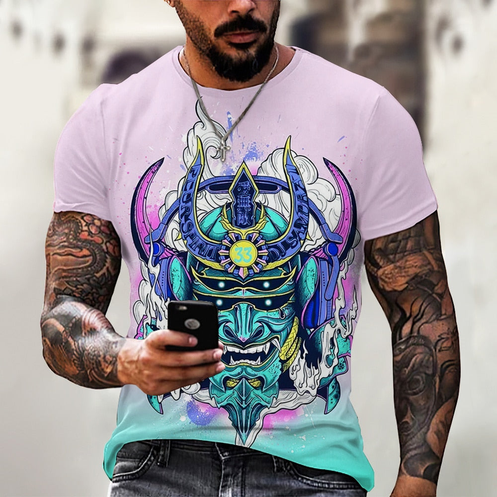 Herren Samurai Oversized 3D T-Shirt Rundhals Unisex Sommer Streetwear