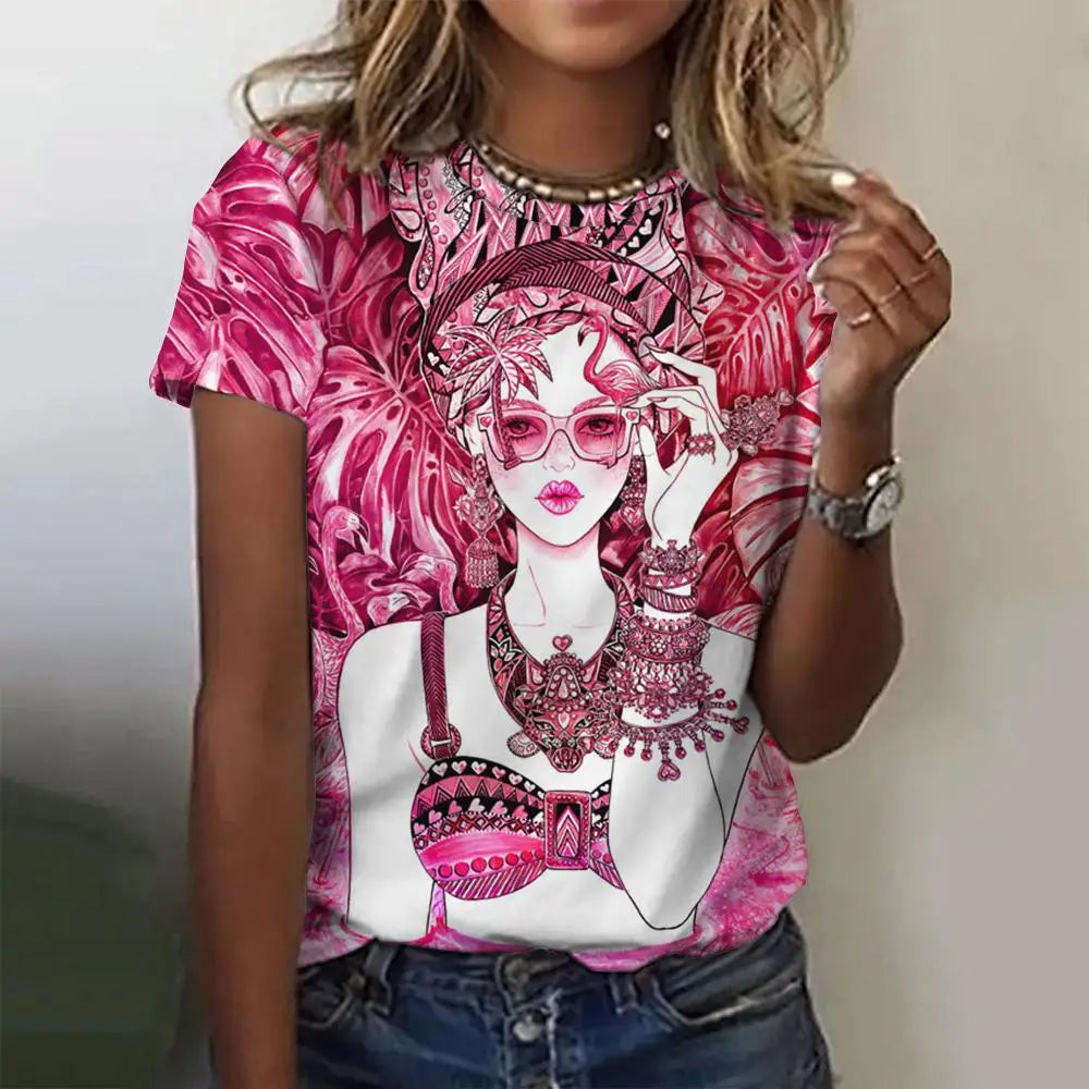 Damen Sommer Top 3D Cartoon T-Shirt Rundhals Streetwear lockeres Damentop Bluse