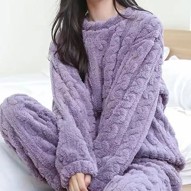 Damen Freizeitanzug Teddy Hausanzug Jogginganzug Fleece Schlafanzug