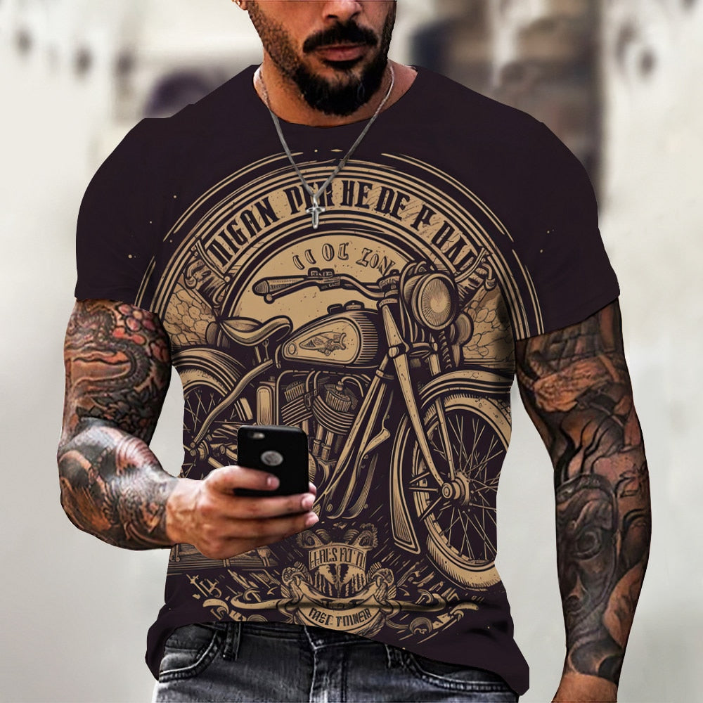 Herren Fashion Vintage Biker 3D T-Shirt Rundhals Unisex Sommer Streetwear