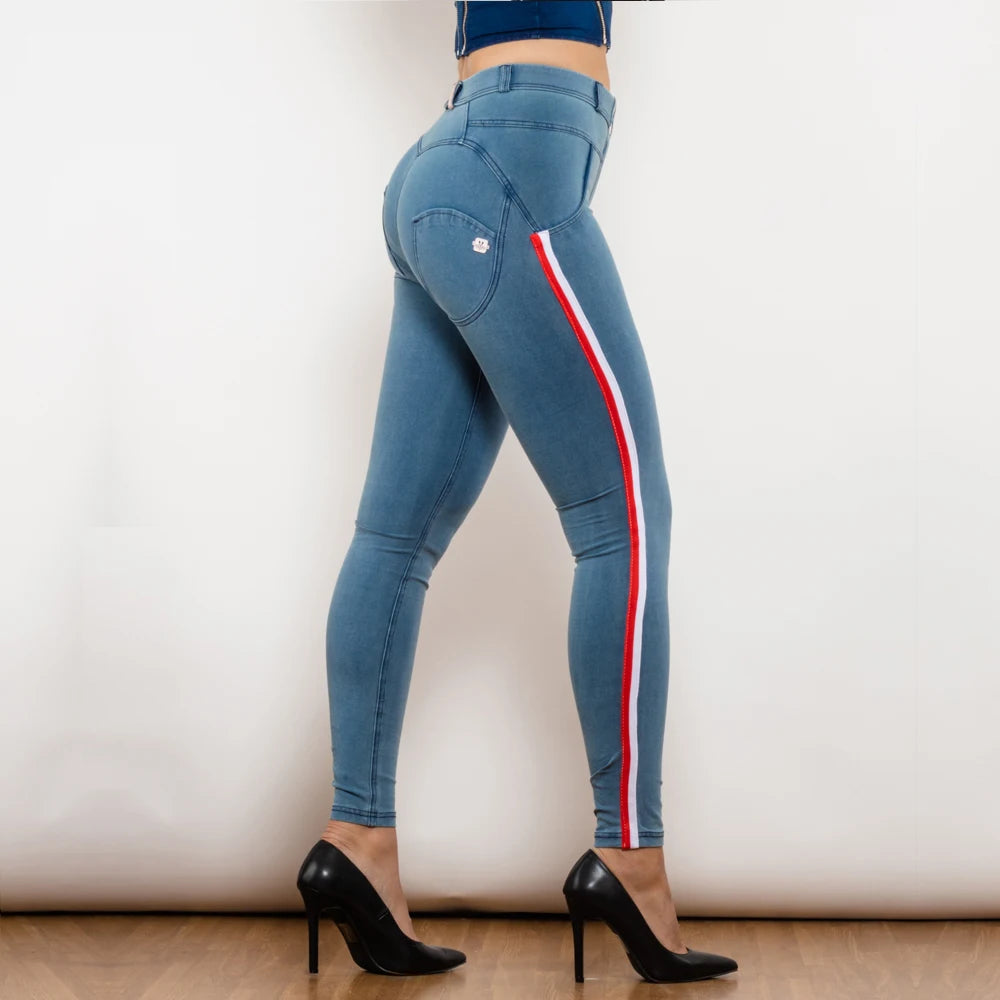 Leggins Donna Vita Alta Pantaloni Jeans Sportivi Fitness Palestra Effetto Denim