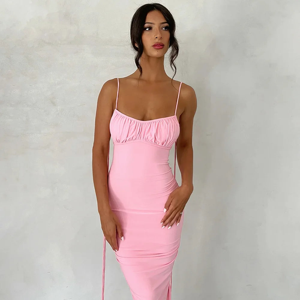 Frauen Kleid rückenfreies Partykleid Langes Trägerkleid Abendkleid Cocktailkleid