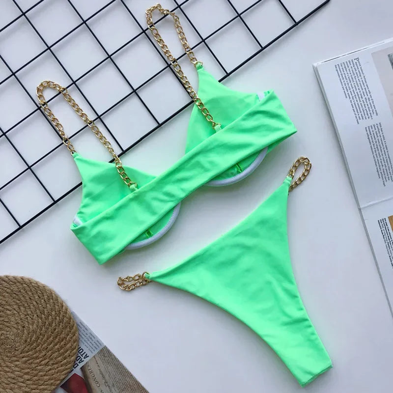 Frauen Bademode High Cut Bikini Set Sexy Push Up Badeanzug Damen Tanga Swimwear