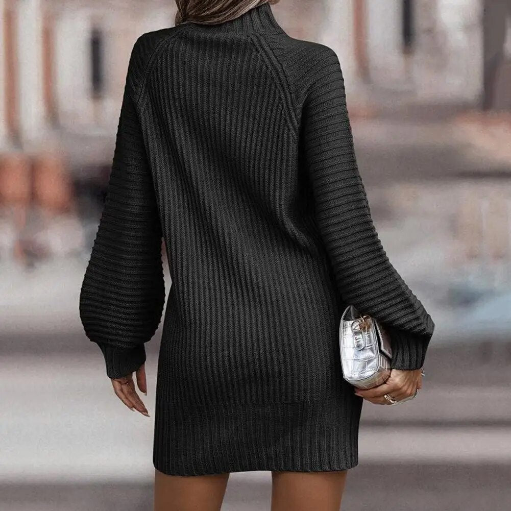 Damen Wollkleid Stiefelkleid Herbstkleid Winterkleid Strickkleid Longpullover