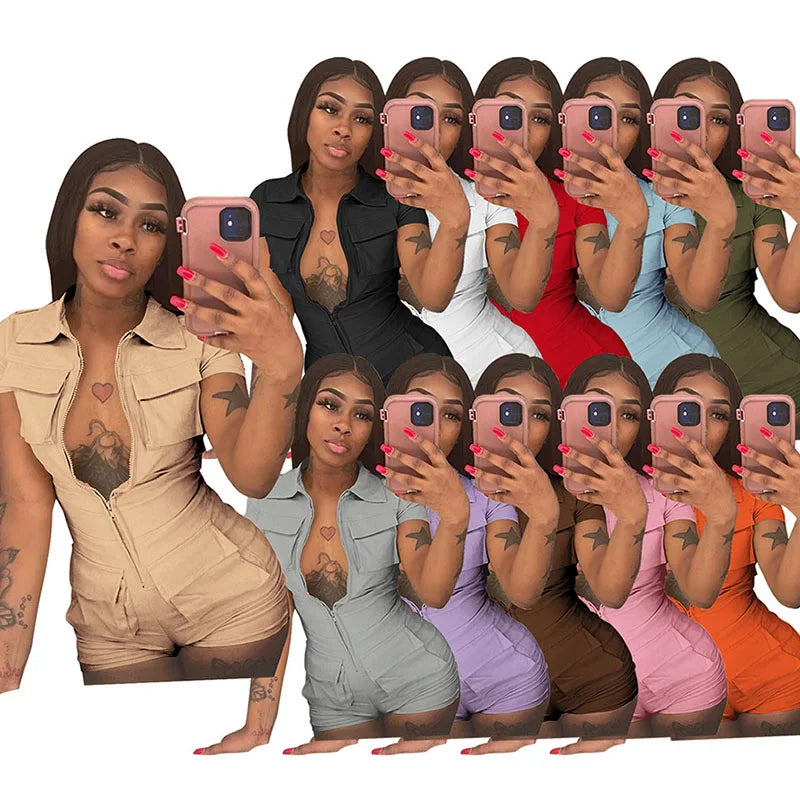 Damen Cargo Shorts Overall Jumpsuit Army Streetwear Strampler Playsuit Hotpants