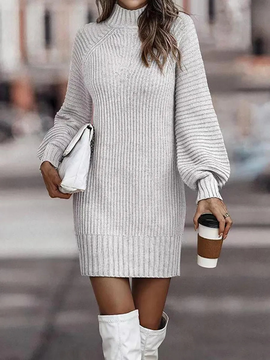 Damen Wollkleid Stiefelkleid Herbstkleid Winterkleid Strickkleid Longpullover