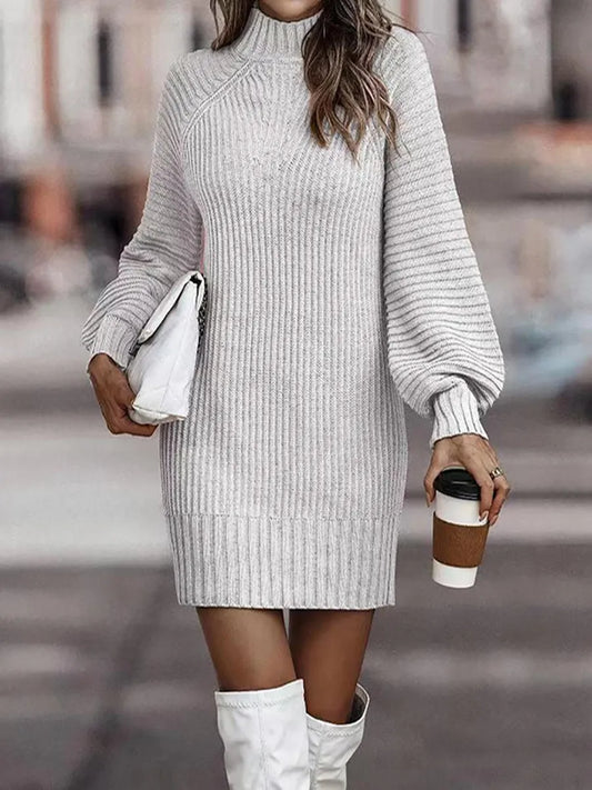 Damen Wollkleid Stiefelkleid Herbstkleid Winterkleid Strickkleid Longpullover