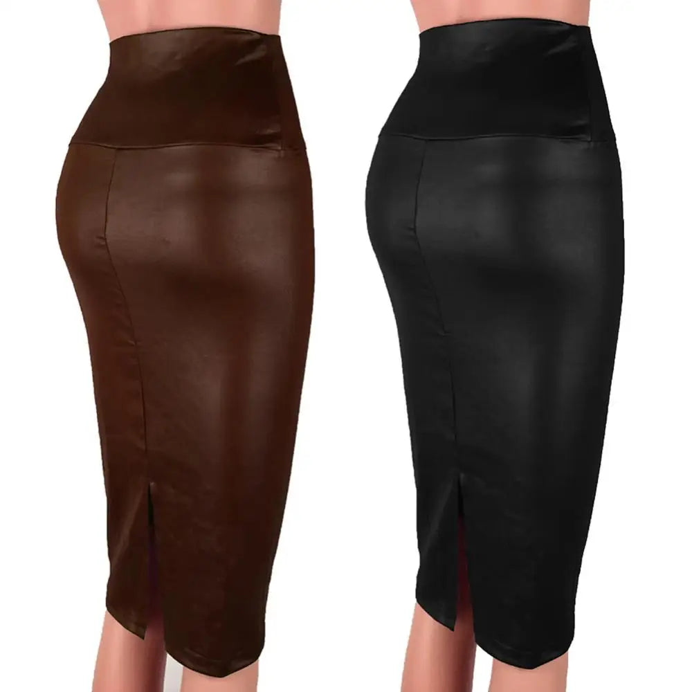 Damen Lederrock Minirock PU Mini Rock Bodycon Partyrock Clubwear langer Rock