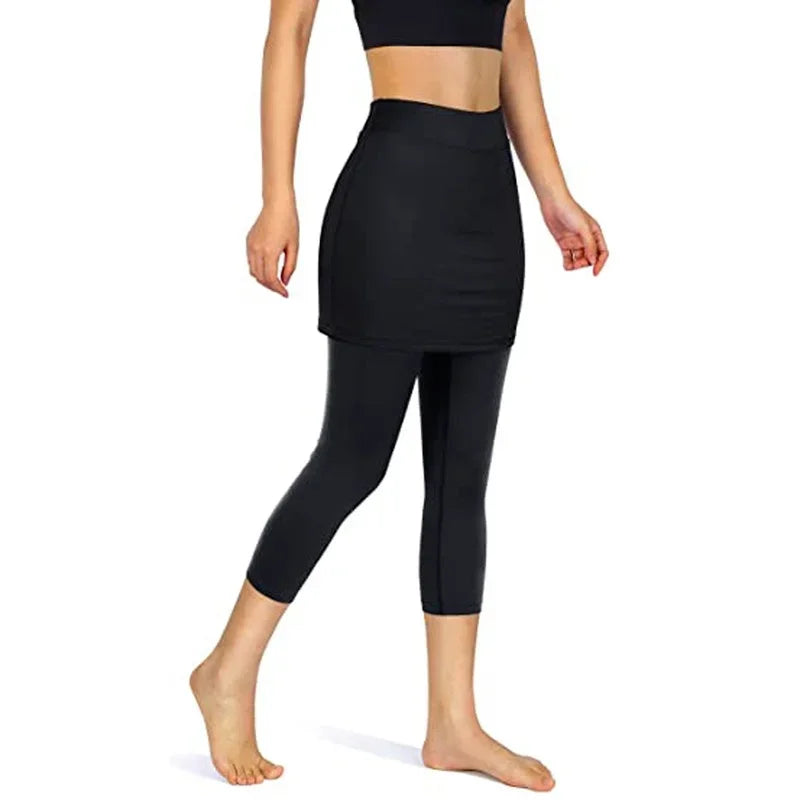 Yoga Leggings Mini Kleid Damen Hose Fitness Hosenrock Leggins Rock Tennisrock