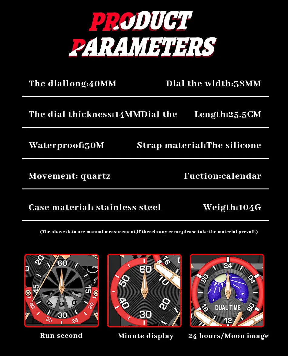Orologio Uomo Quarzo Acciaio Inossidabile Orologio digitale Cronografo sportivo