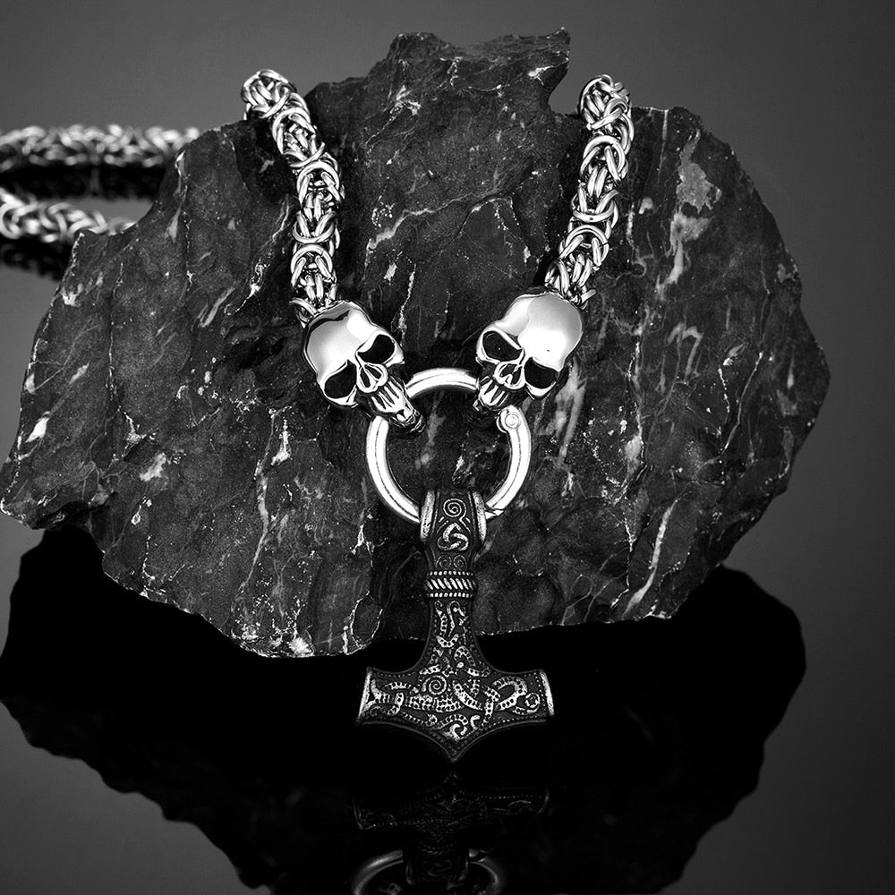 Thors Hammer Edelstahl Halskette Skull Königskette Wikingerschmuck Nordische Mythologie