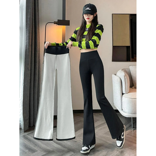 Hohe Taille, mit Fleece gefüttert, Bootcut-Yogahose, Damen-Oberbekleidung, Frühling, Herbst, Winter, schlankmachend, schwarz, Bauchkontrolle, lässig, Hai...
