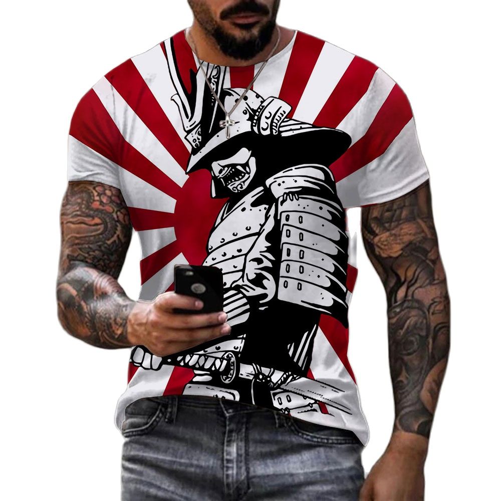 Herren Japan Samurai 3D T-Shirt Rundhals Unisex Sommer Streetwear