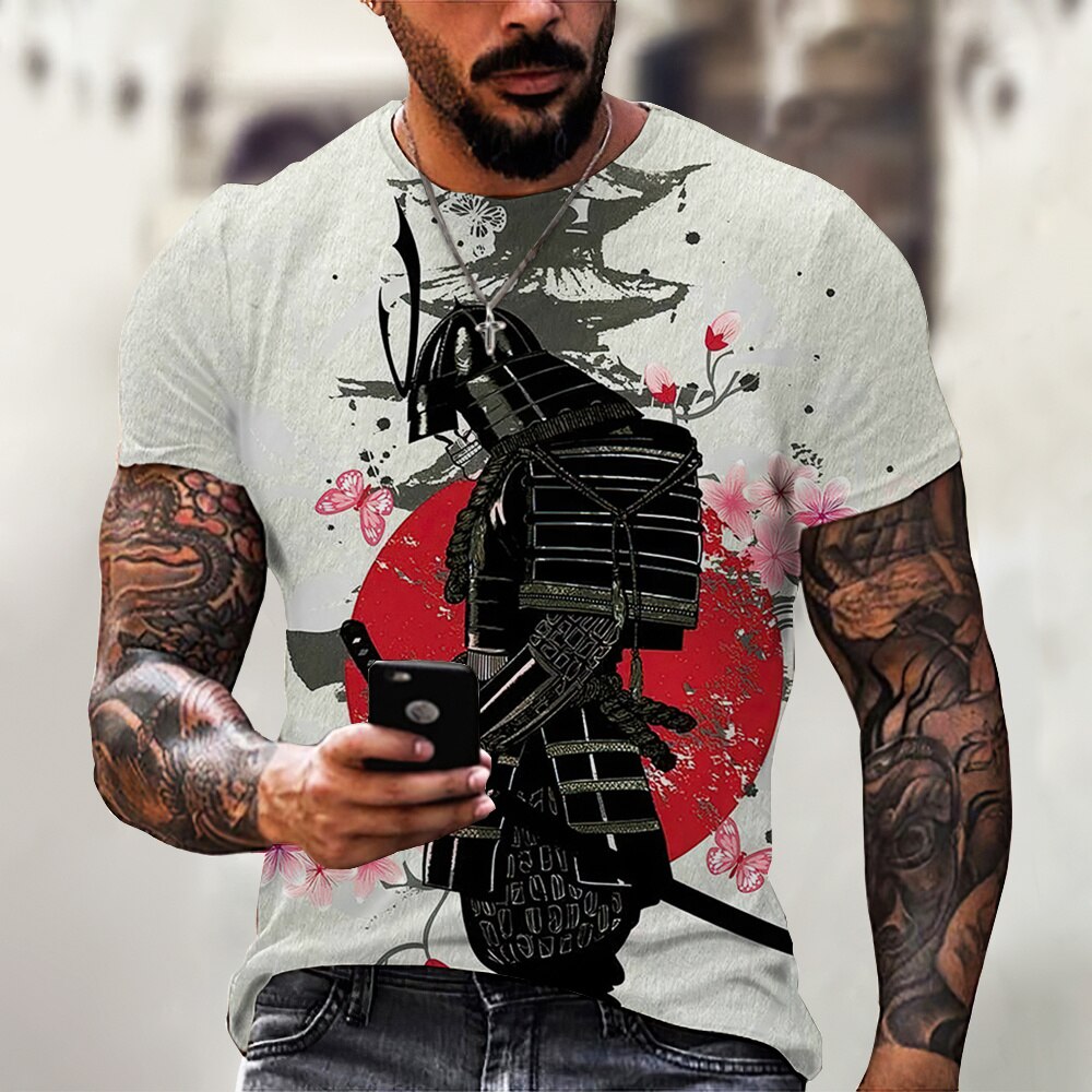 Herren Japan Samurai 3D T-Shirt Rundhals Unisex Sommer Streetwear