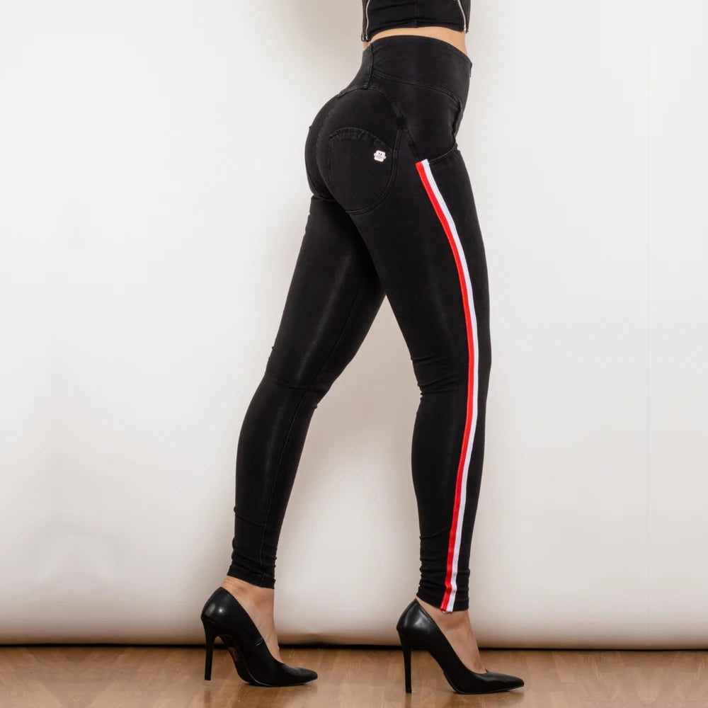Leggins Donna Vita Alta Pantaloni Jeans Sportivi Fitness Palestra Effetto Denim