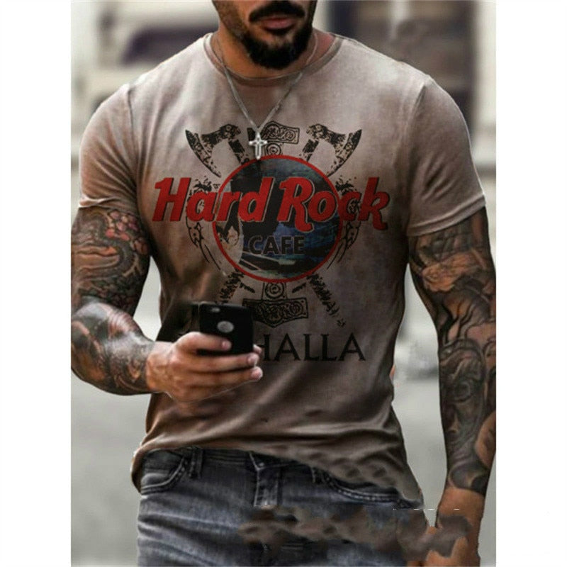 Herren Fashion Hard Rock Cafe 3D T-Shirt Rundhals Unisex Sommer Streetwear