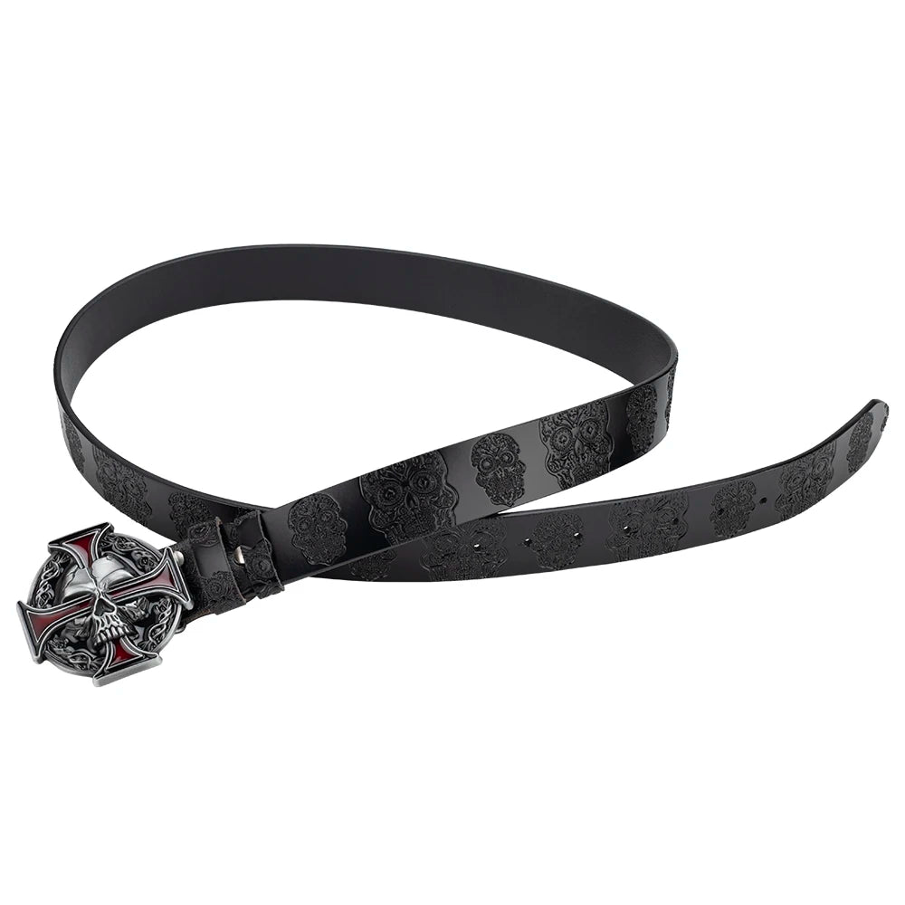 Skull Jeans-Gürtel Männer Totenkopf Schnalle Echt Leder Gürtel Schwarz Breit