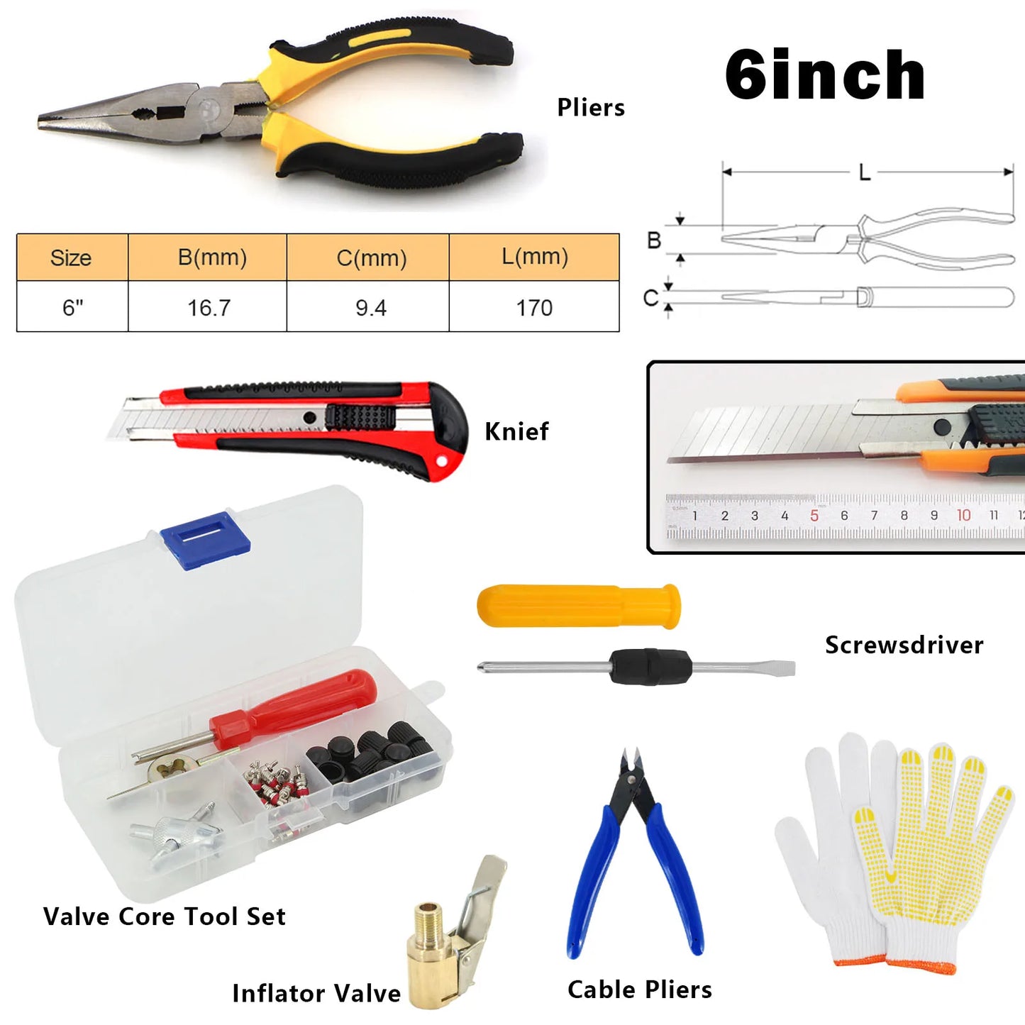 Auto Reifenreparatur Set PKW Pannenset 50Tlg Flickzeug + Zange Reparatur-Set
