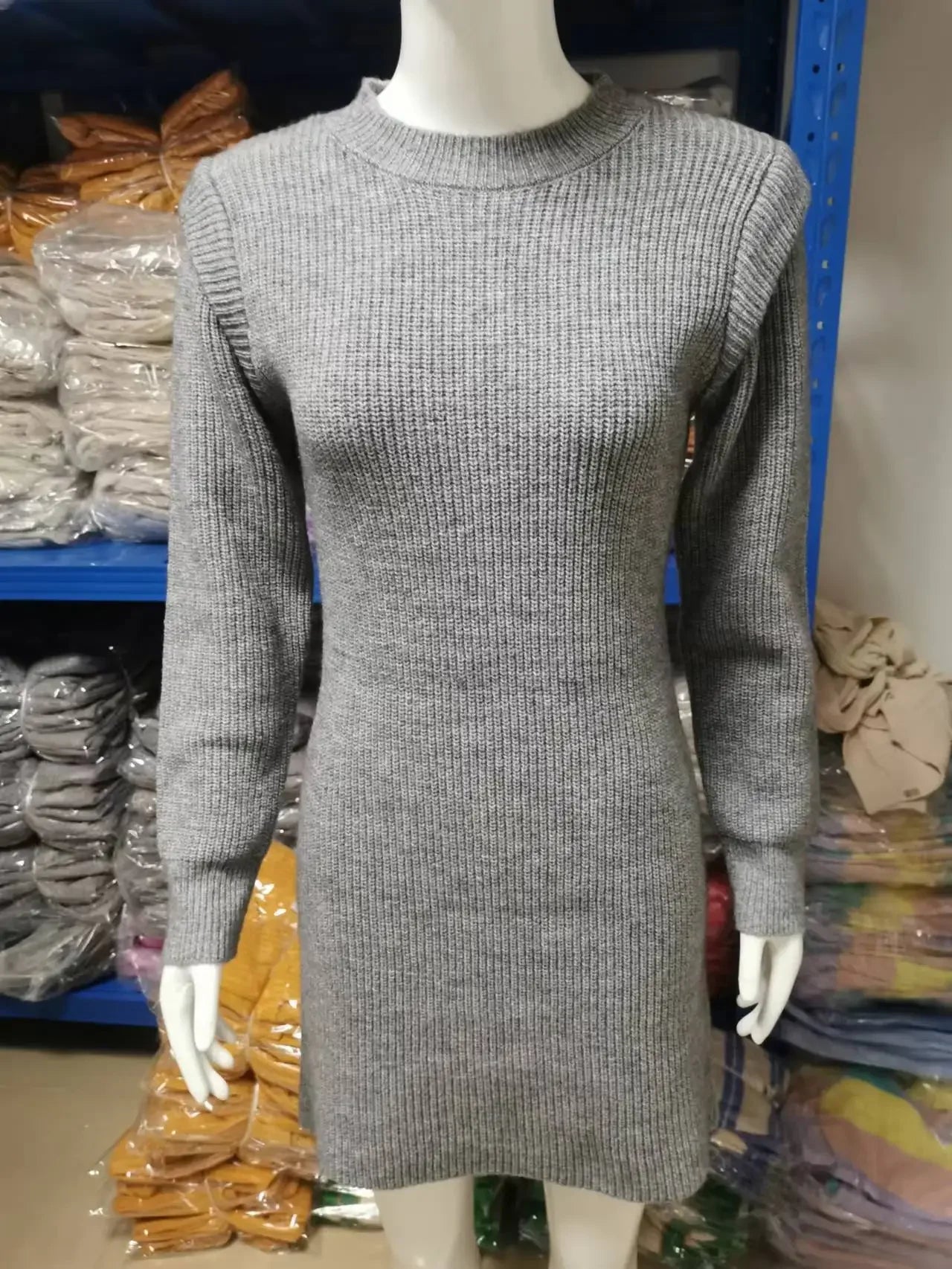 Damen Wollkleid Rollkragen Stiefelkleid Herbstkleid Winterkleid Strickkleid Long