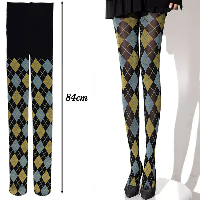 Strumpfhose Damen Plaid Karo Retro JK Japanischen Stil Overknee Strümpfe Sexy