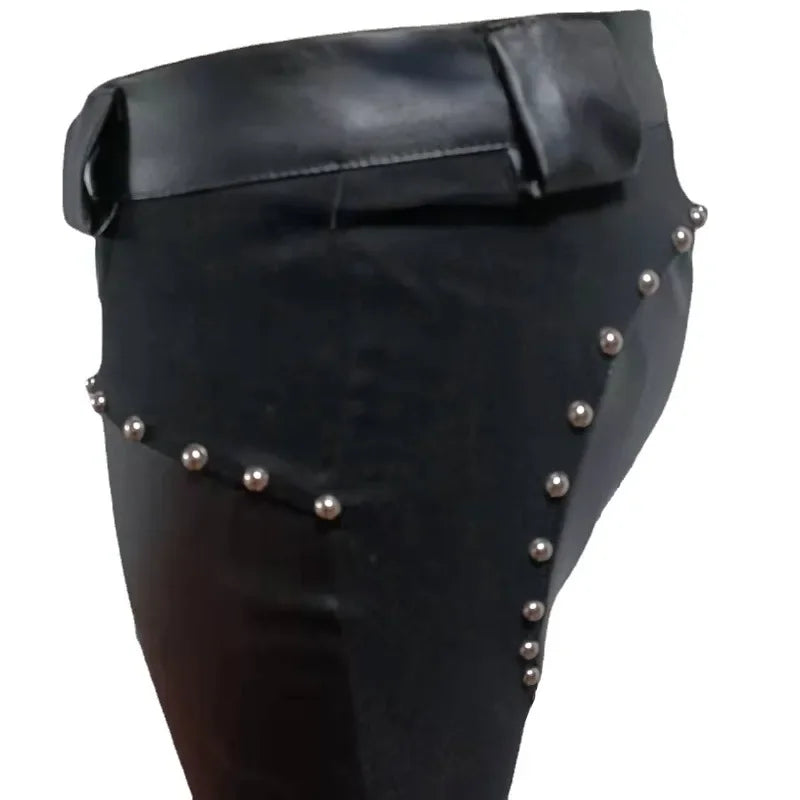 Sexy Damen Leggings Push Up Leggins Gothic Punk Hose PU Lederhose Reißverschluss