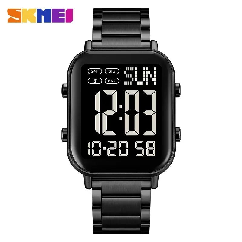 Herren Armbanduhr Digital Uhr Silber Edelstahl Quarzuhr Luxus Chronograph