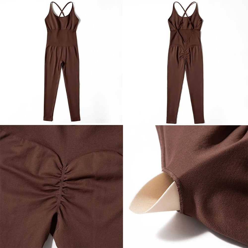 Yoga Fitness Overalls Jumpsuit Gym Stretch Leggings Jogging Anzug Top Push Up