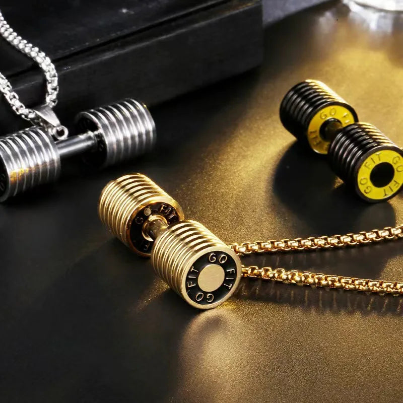 Halskette Anhänger Edelstahl Hantel Fitness Gym Bodybuilding Schmuck Geschenk