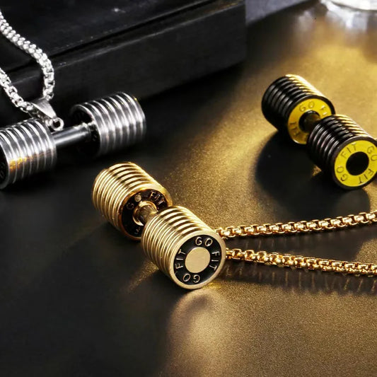 Halskette Anhänger Edelstahl Hantel Fitness Gym Bodybuilding Schmuck Geschenk