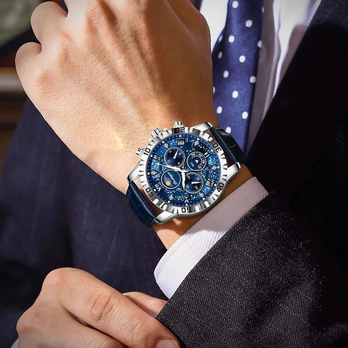 Herren Armbanduhr Digital Uhr Silber Edelstahl LED Quarzuhr Luxus Chronograph