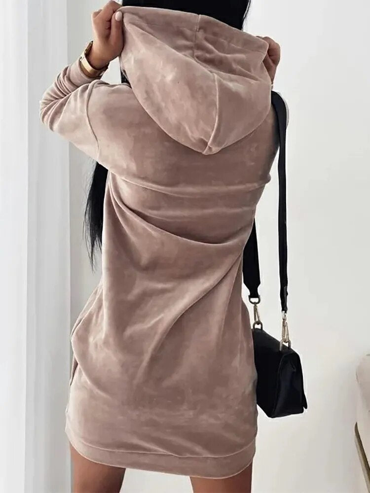 Donna Maglia Maglione Abito corto con Cappuccio Tuta Felpa Miniabito Maxipull