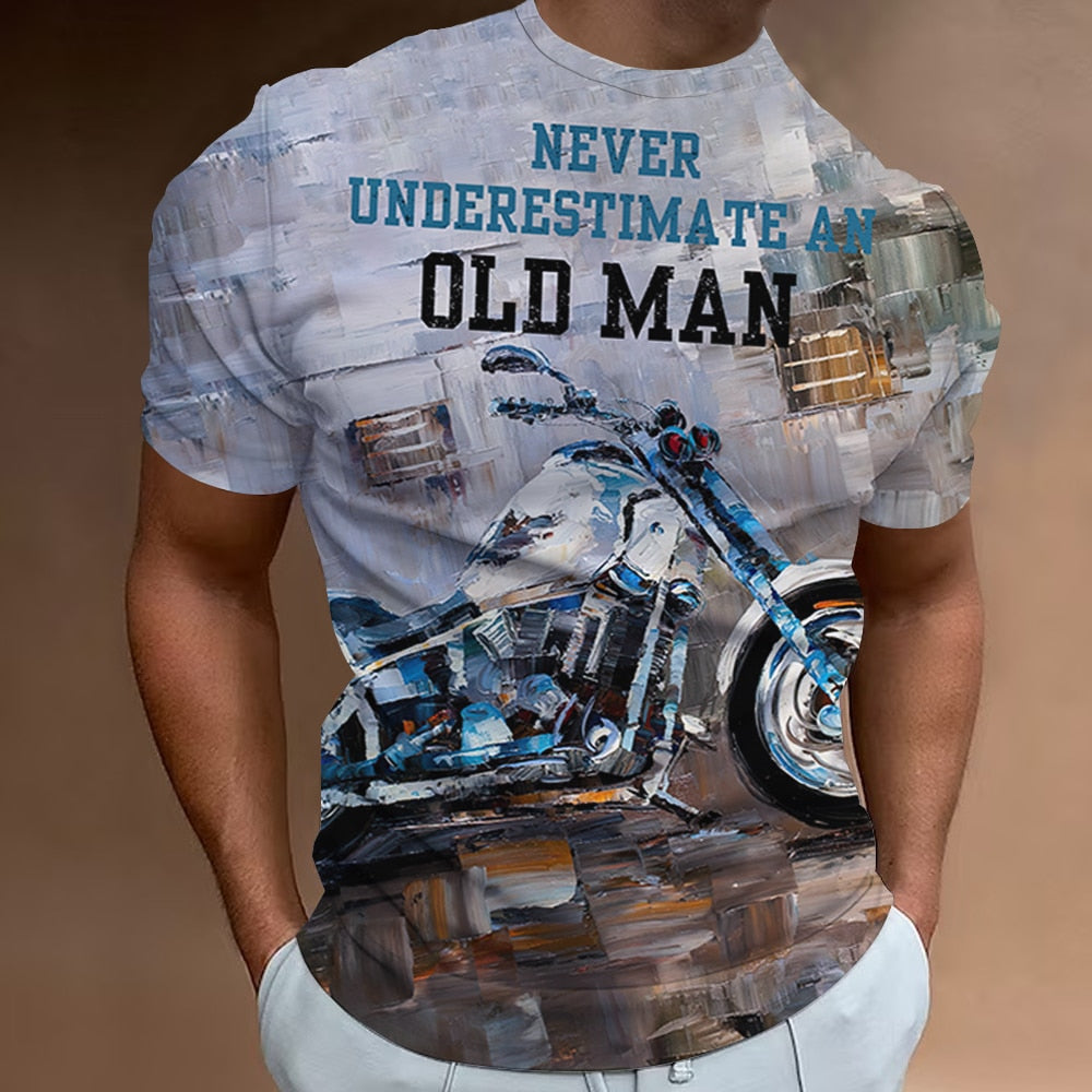 Herren Fashion Vintage Biker 3D T-Shirt Rundhals Unisex Sommer Streetwear