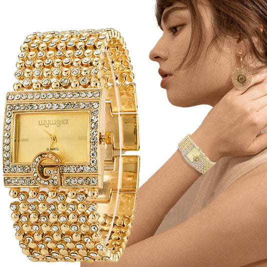 Damen Armbanduhr Armband Uhren Strass Luxus Quarz Silber Gold Business Quarzuhr