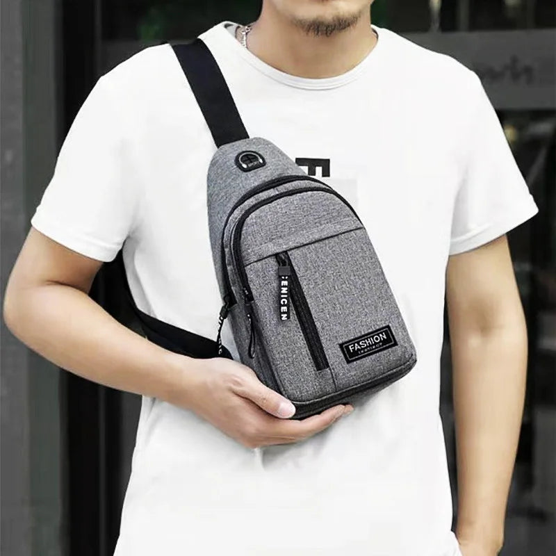 Zaino Monospalla Borsa Da Petto Marsupio Per Uomo Borsello Moto con Porta USB