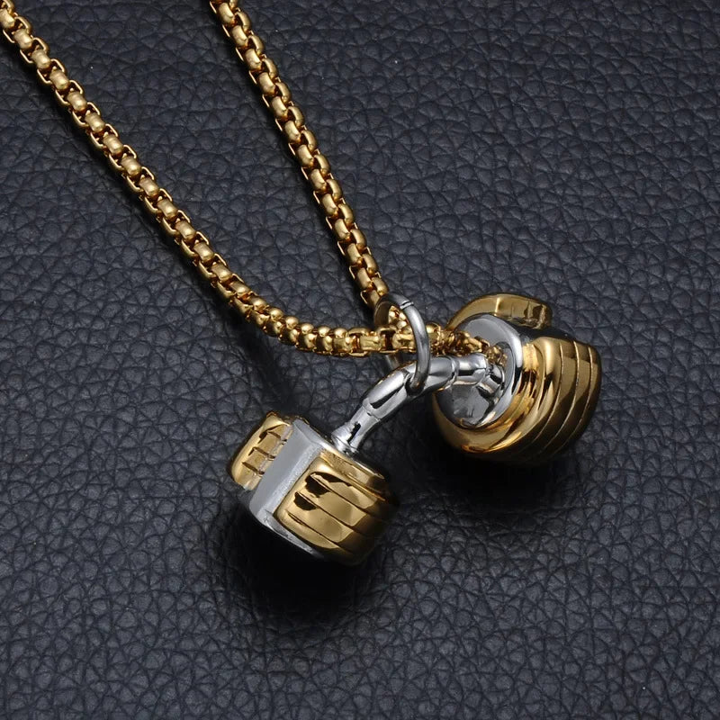 Halskette Anhänger Edelstahl Hantel Fitness Gym Bodybuilding Schmuck Geschenk