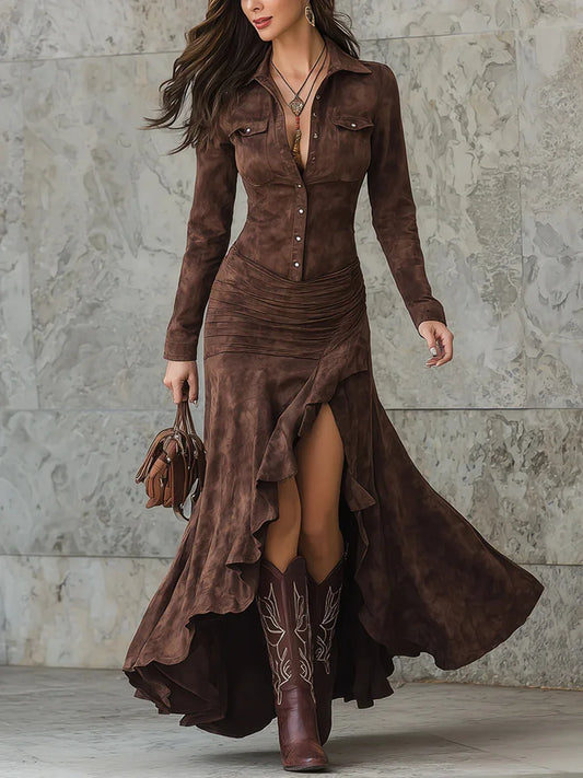 Damen Kleid mit Raffungen Partykleid Cocktail Abendkleid Retro Western Style