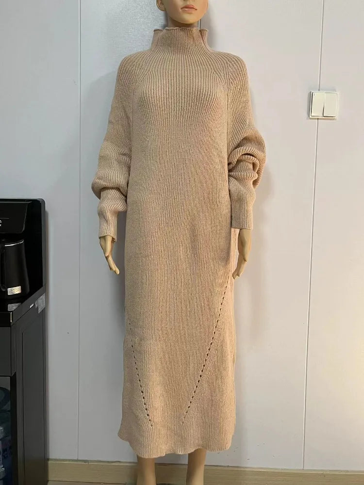 Damen Wollkleid Winterkleid Strickkleid Longpullover Pullover Long Sleeve