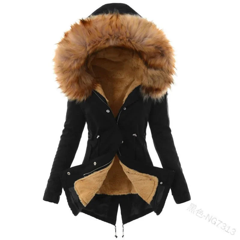 Damen Wintermantel Winterjacke Kapuzenmantel Hoodie Jacke Pelzmantel Mantel